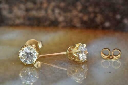 2.00 Ct Round Cut Diamond Solitaire Stud Earrings 14k Yellow Gold Finish