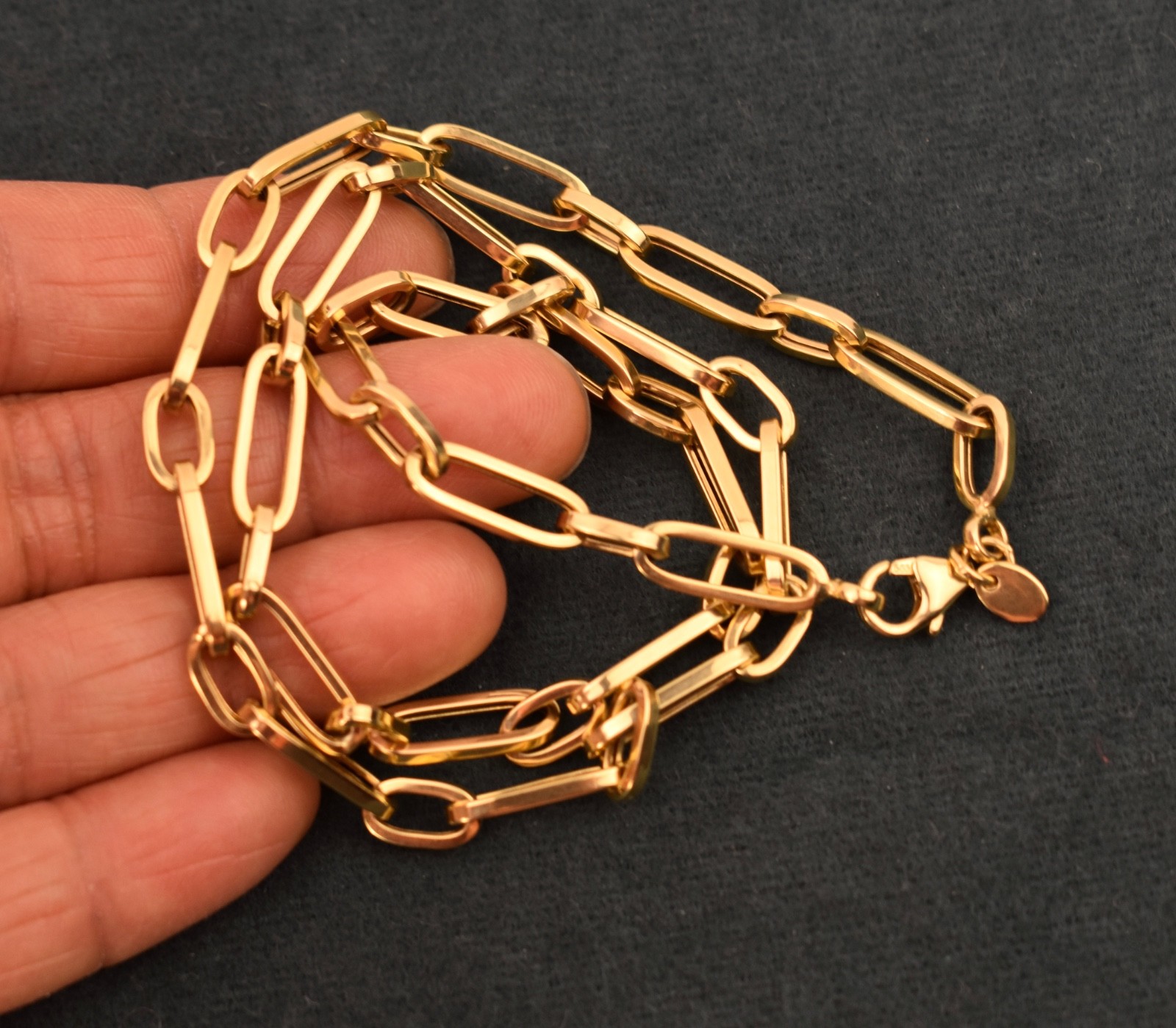 Chunky 14K Gold Italian Designer Long Short Paper Clip Chain 18″ Necklace 8.1g