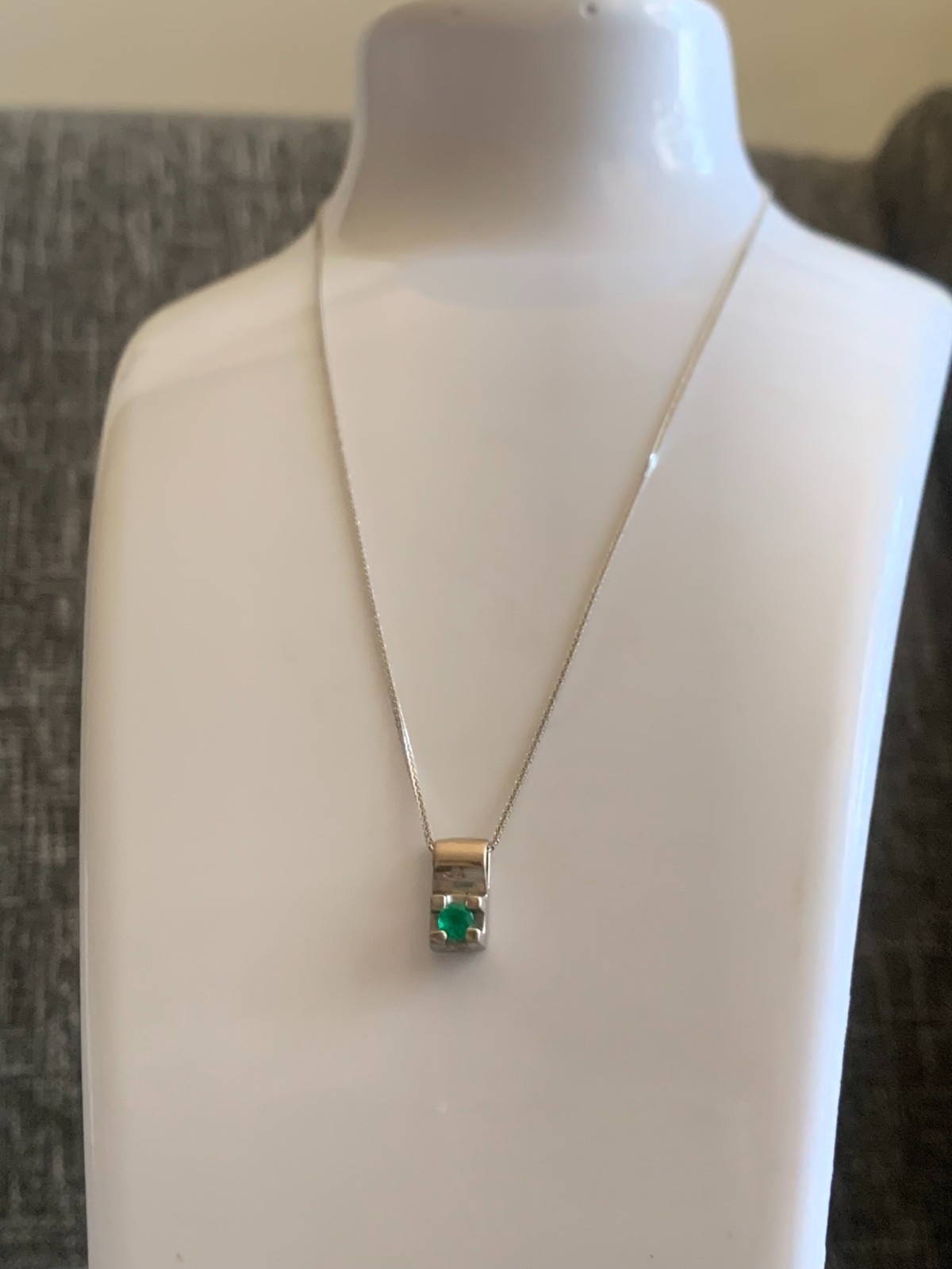 18K Solid White Gold Colombian Emerald Pendant