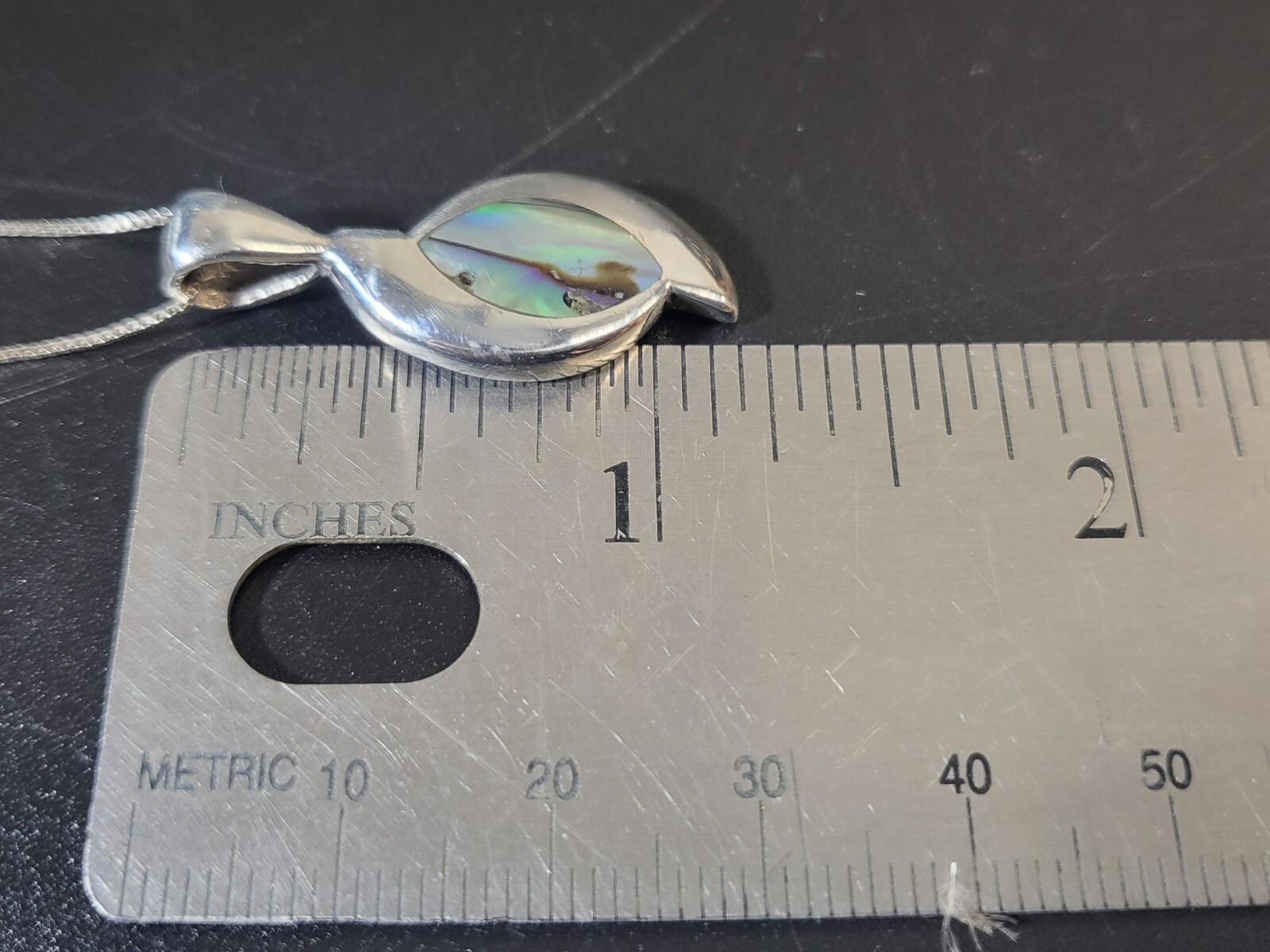 Abalone Asymmetrical VTG Pendant On Nice Italian Sterling Silver 18′ Box Chain