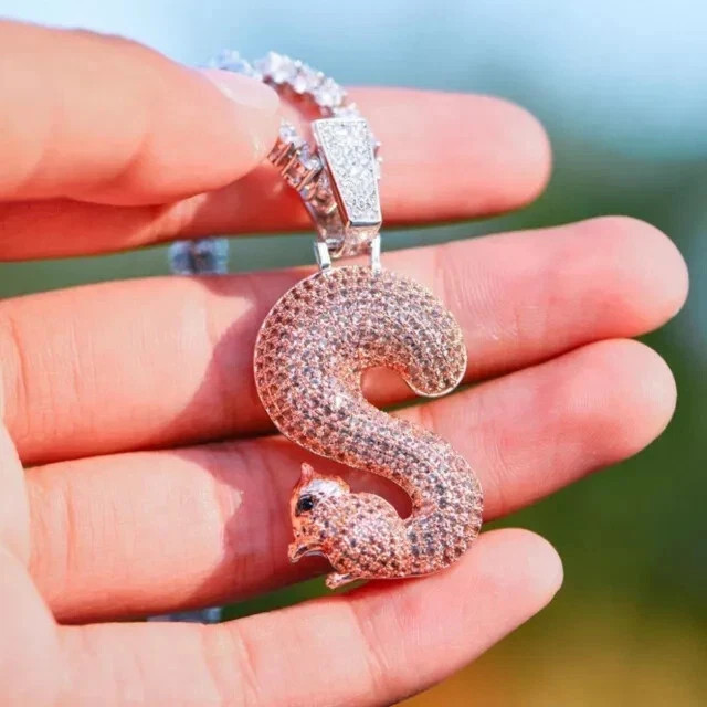 Squirrel Pendant 14K Rose Gold Plated Lab Created Diamond 2Ct Round Cut 18 Chain