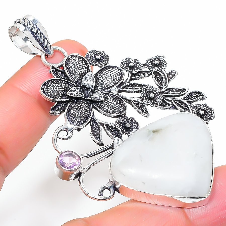 Rainbow Moonstone, Kunzite 925 Sterling Silver Gemstone Pendant 2.84″ NS 23786