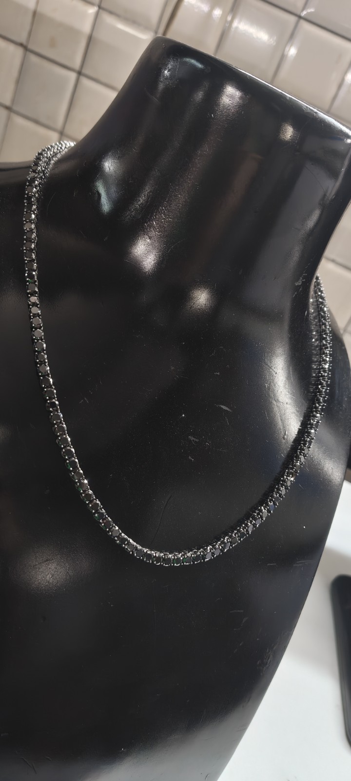 25Ct Black Round Cut Lab-Created Diamond Tennis Necklace 14K Black Gold Plated