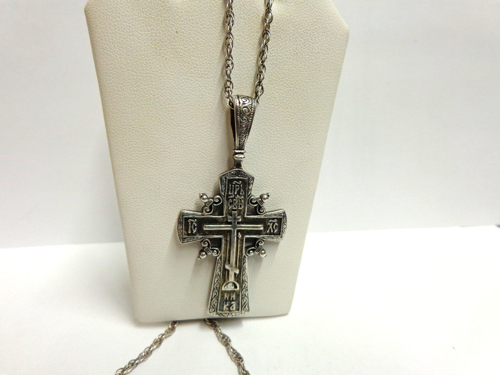 sterling silver cross necklace by nc sz 18in lg wgt 16.1 grams cross 2 5/8 in lg