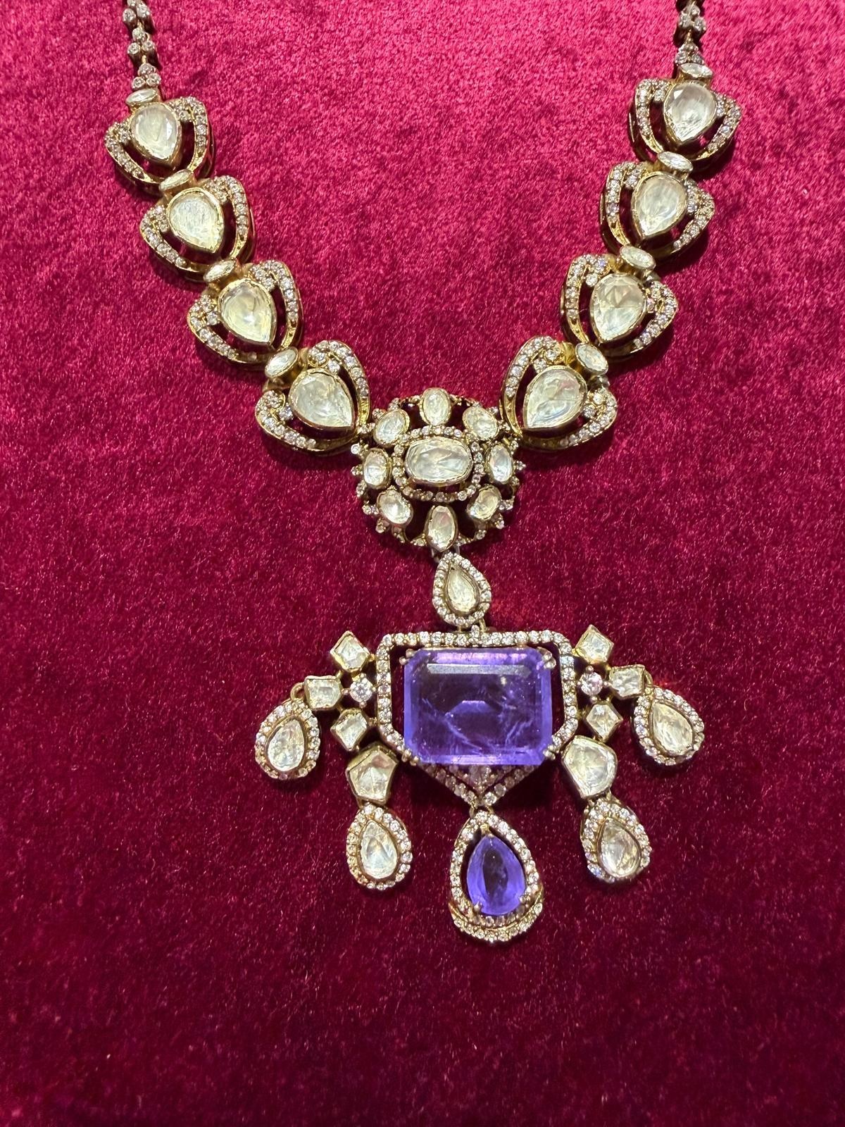 Gold plated Victorian styled 925 silver hall marked necklace set.