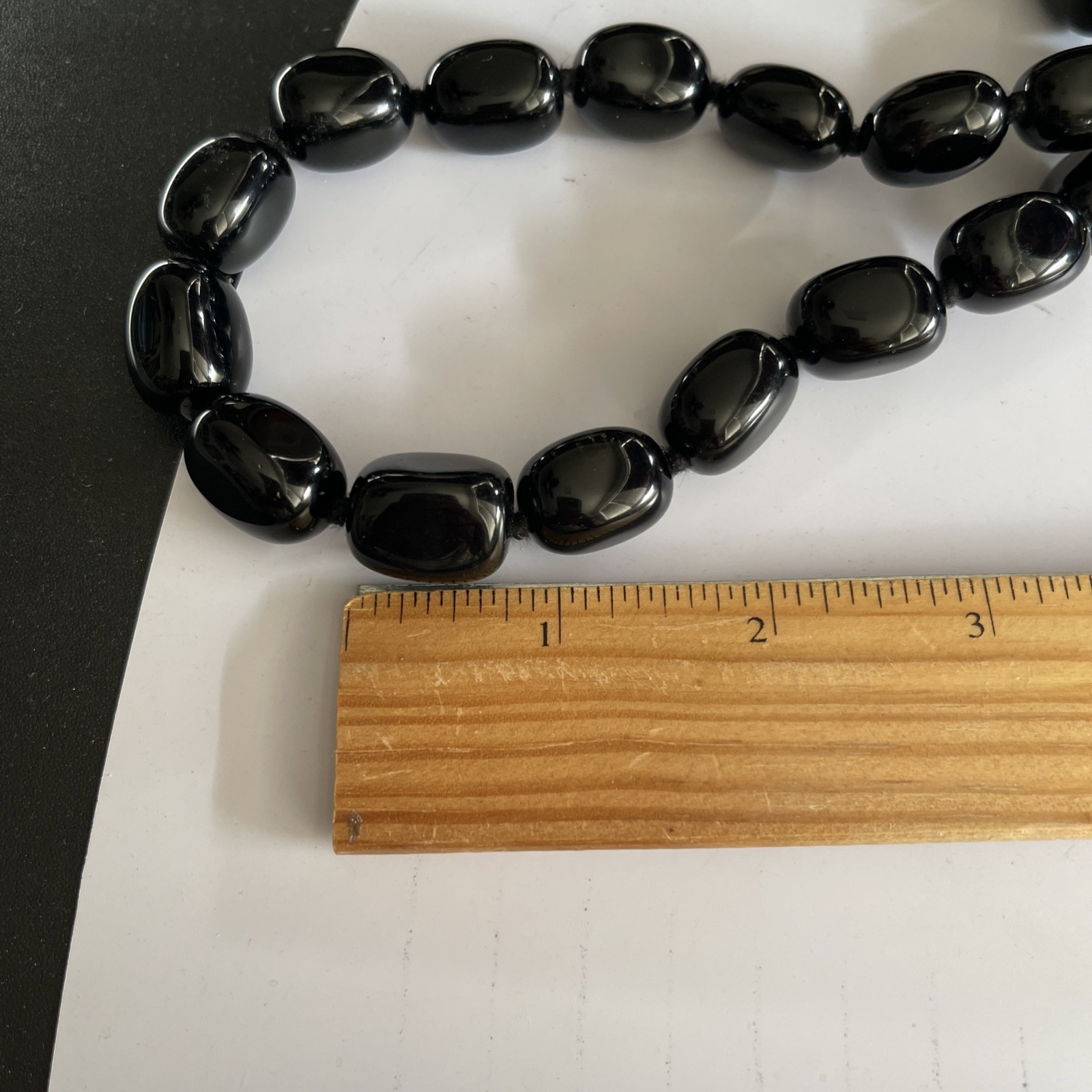 925 Onyx Large Beaded Statement Necklace Smooth reflective 22” Adjustable
