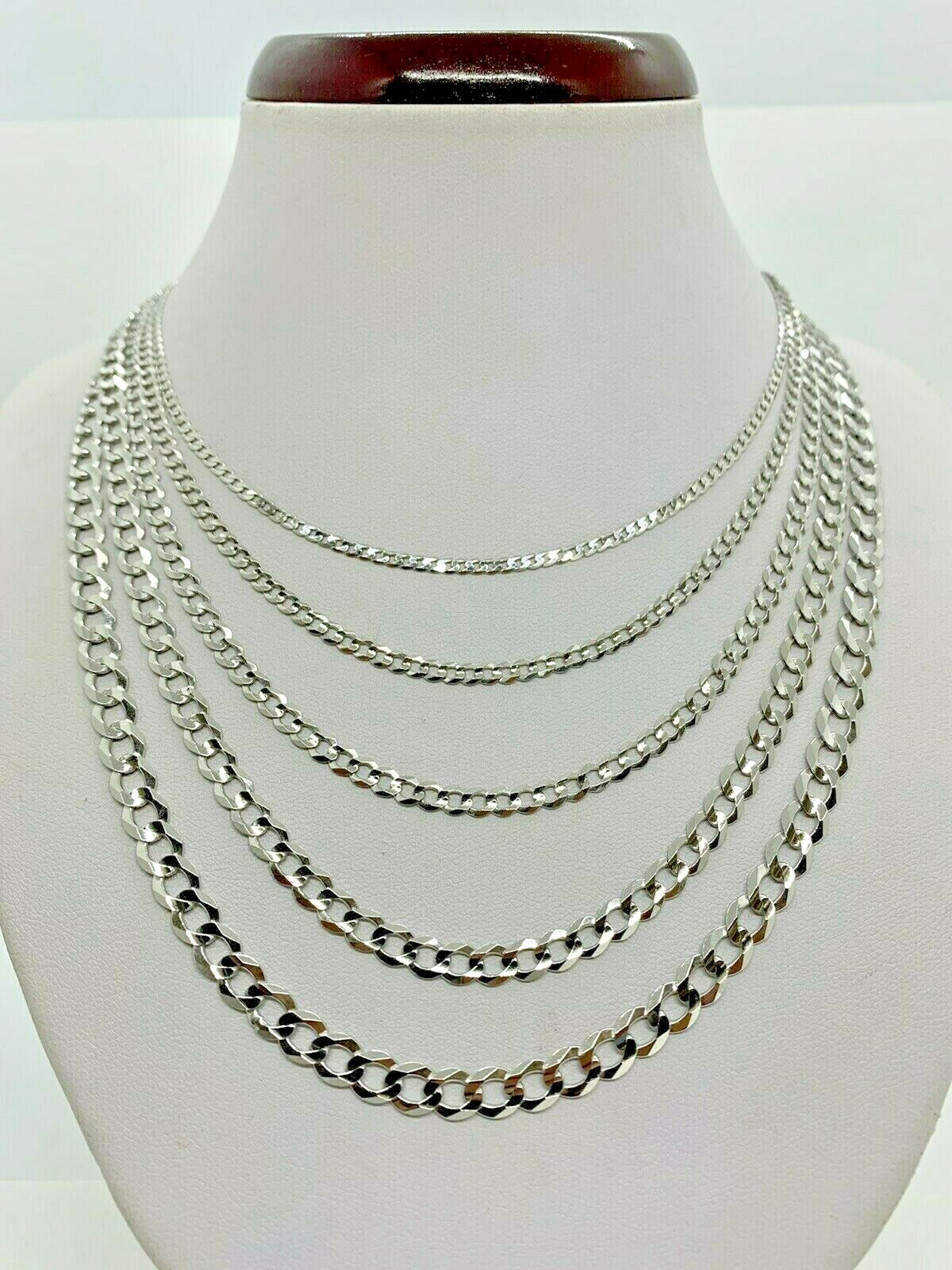 10K Solid White Gold Cuban Link Chain/Necklace Men’s/Women’s 2.2mm-5.7mm 16″-30″