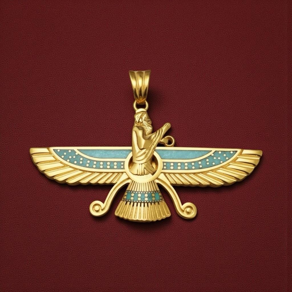 22K Gold Plate Farvahar Pendant 925 Silver Persian Zoroastrian MiddleEast