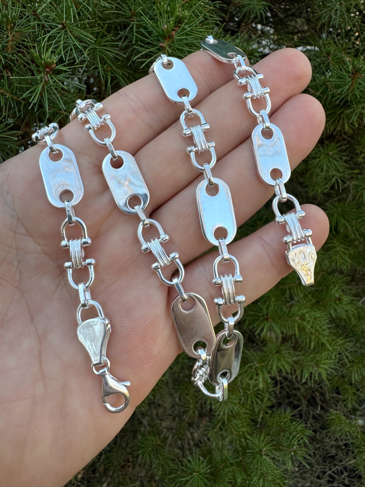 10mm Real 925 Sterling Silver Custom Mariner Ferragamo Link Chain Necklace ITALY