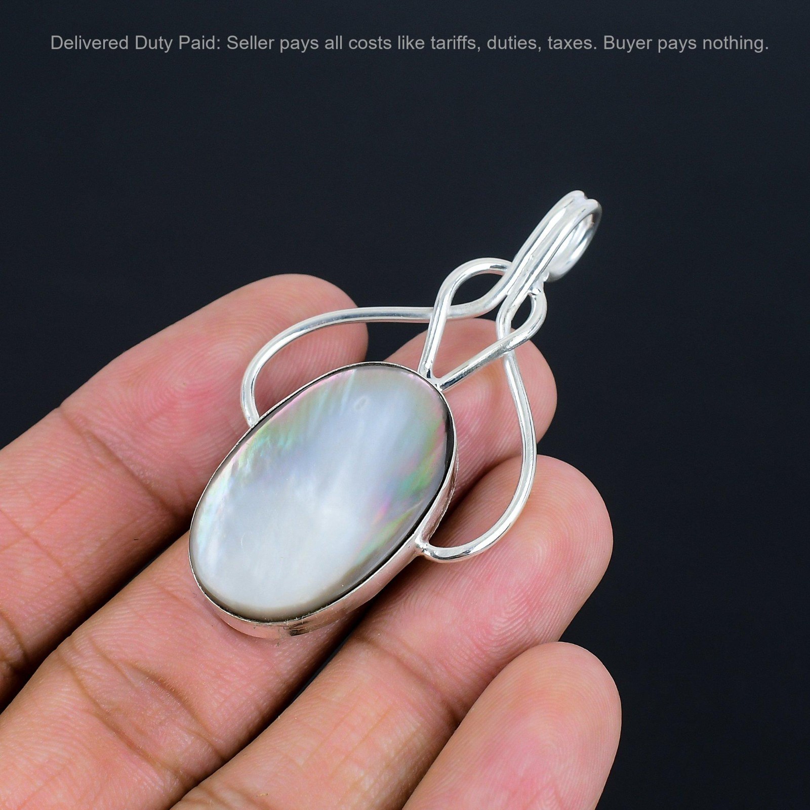 Sterling Silver June Birth Oval Mother Of Pearl Gemstone Ethnic Wife New Pendant