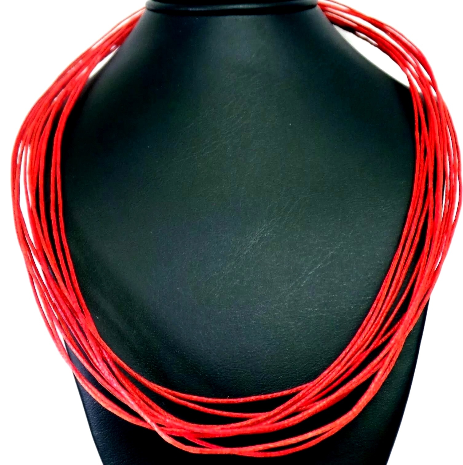 NEW 925 Sterling Silver Clasped Red Cotton Bundle Necklace Strings Multi Strands