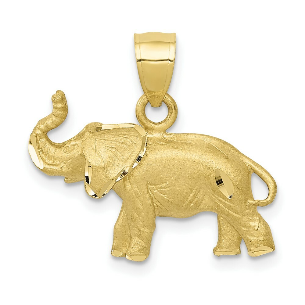 Real 10kt Yellow Gold Diamond-cut Elephant Pendant