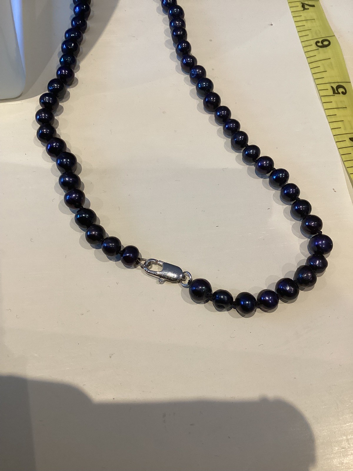 Freshwater Black Pearl Dark Potato Pearl Drop Necklace 19” Silver Lobster Clasp
