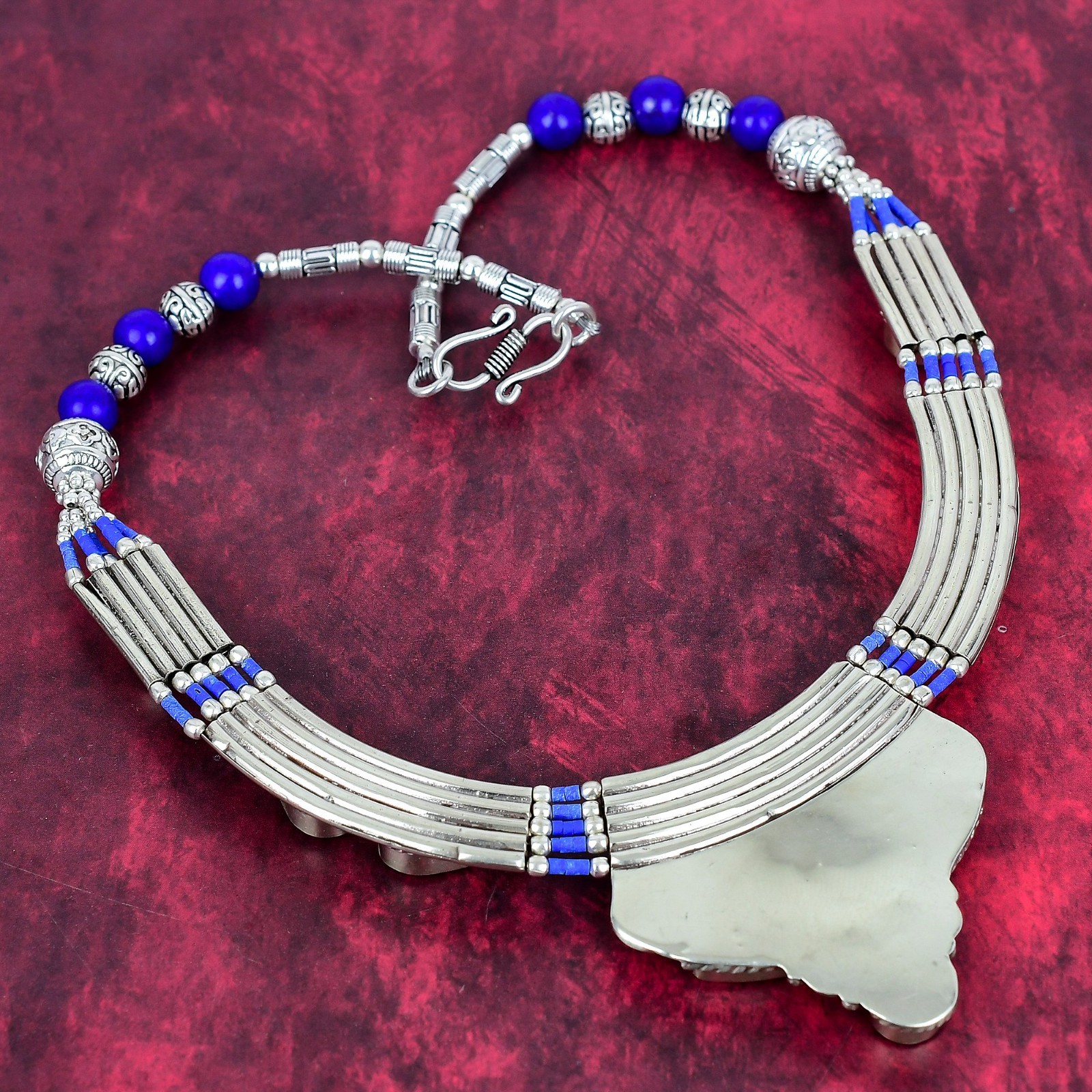 Lapis Lazuli Gemstone Handmade 925 Solid Sterling Silver Nepali Necklace Jewelry