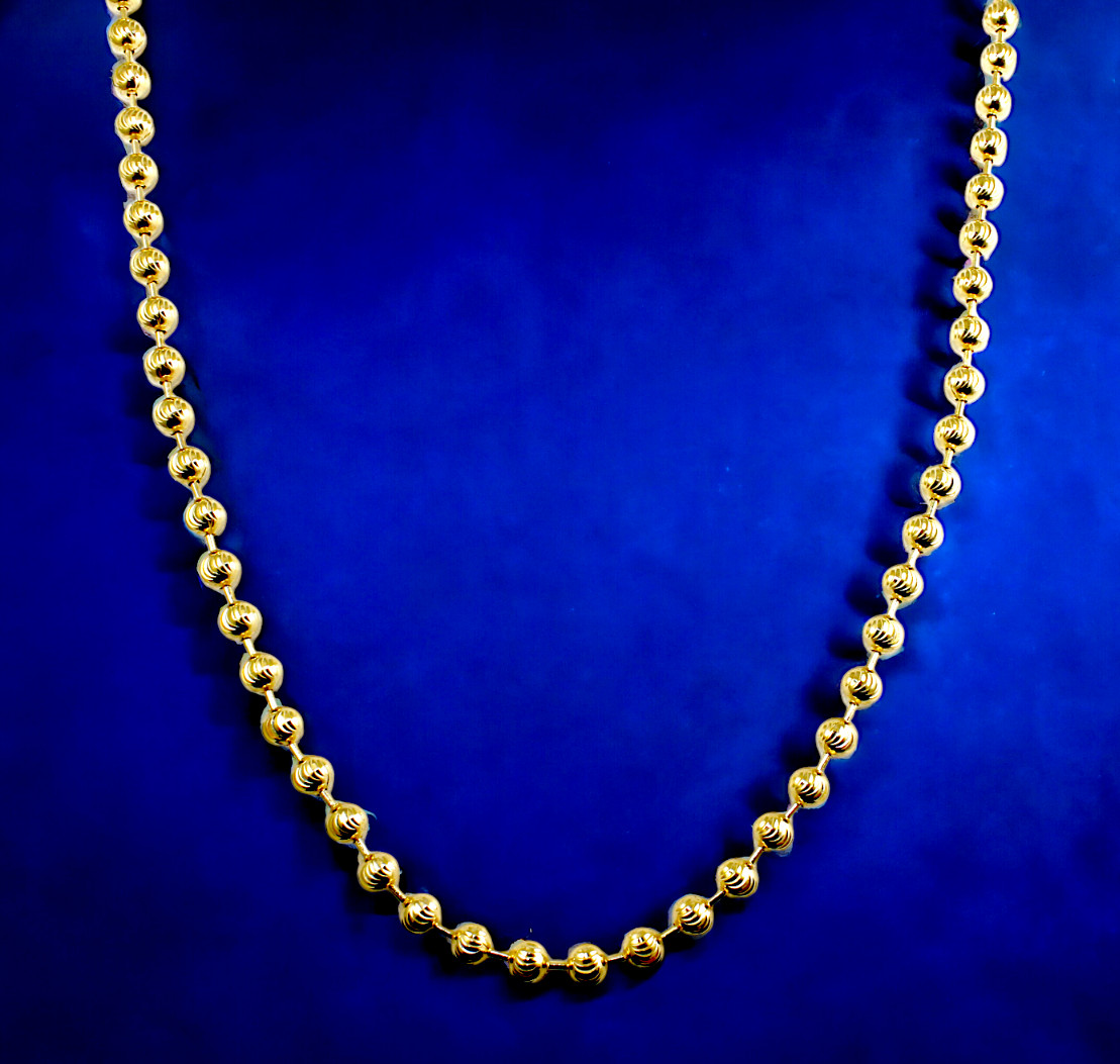 14K Yellow Gold 1.7mm-5mm Solid Round Ball Bead Chain Necklace Real 16″-30″