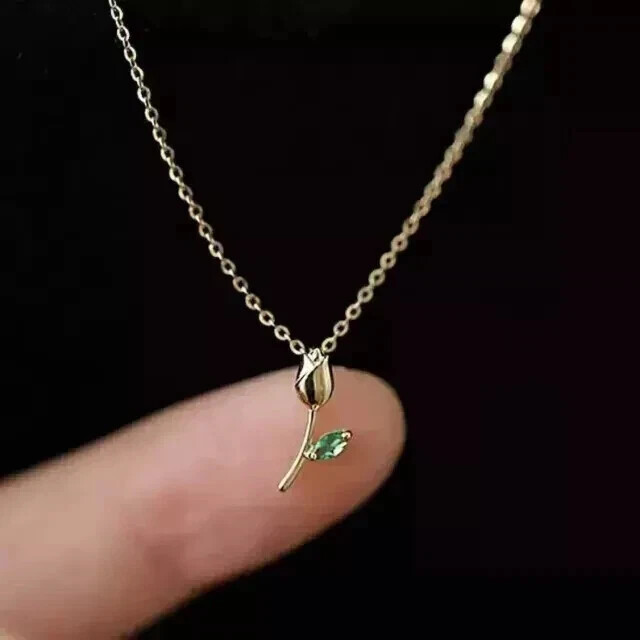 Natural Emerald 0.20Ct Marquise Cut Rose Beauty Pendant 14K Yellow Gold Plated