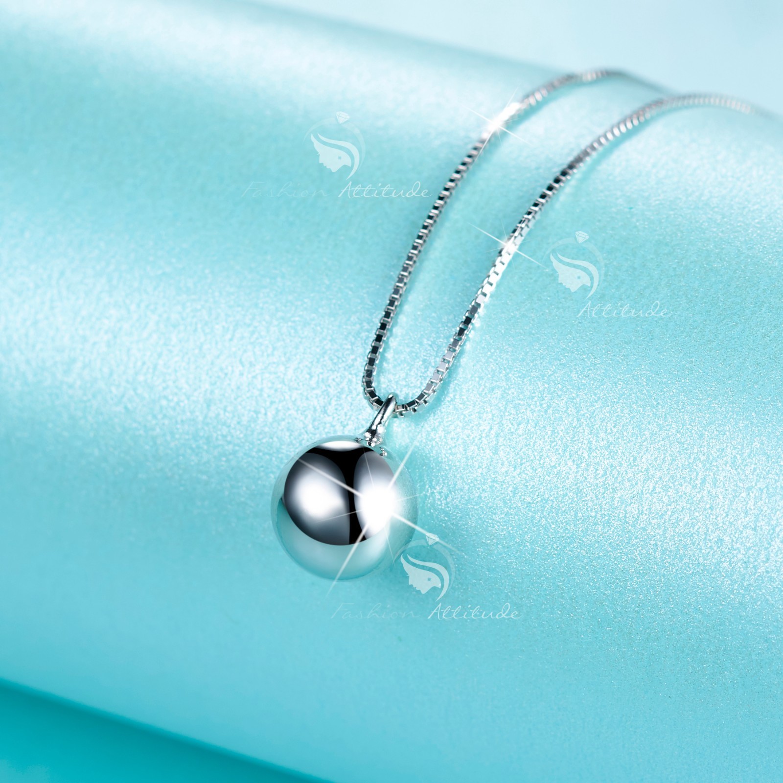 REAL 925 sterling silver polished shining ball pendant chain necklace 40cm