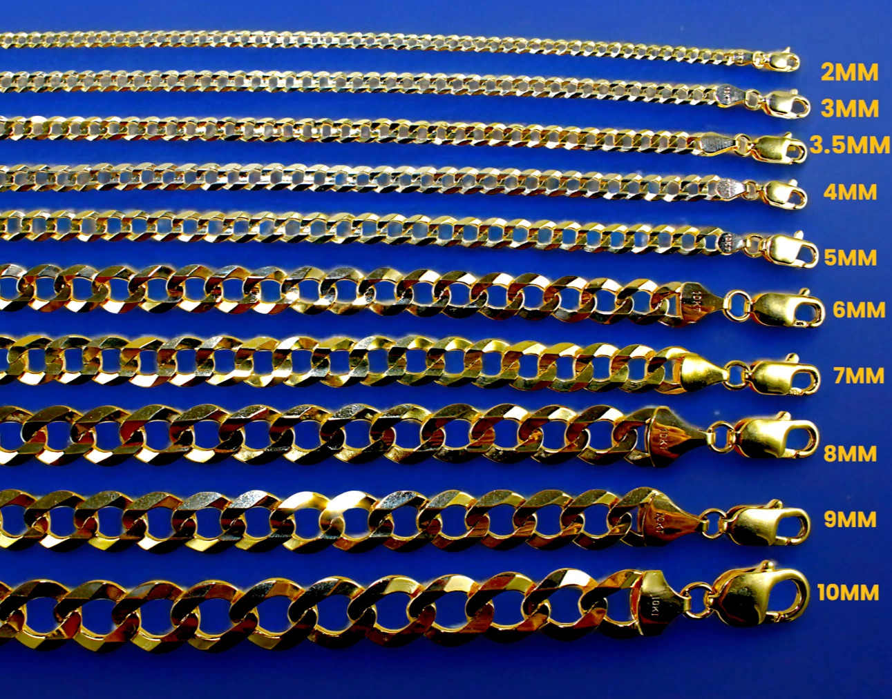 10K Yellow Gold SOLID Curb Cuban Necklace Chain Link Real Gold 2mm-9mm 16″-30″