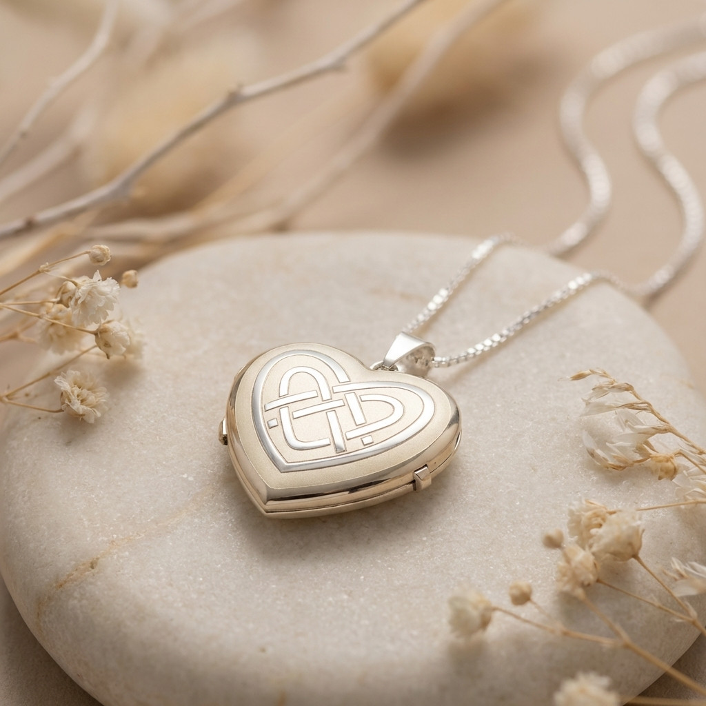 Sterling silver Celtic heart locket pendant necklace with 18 inch chain