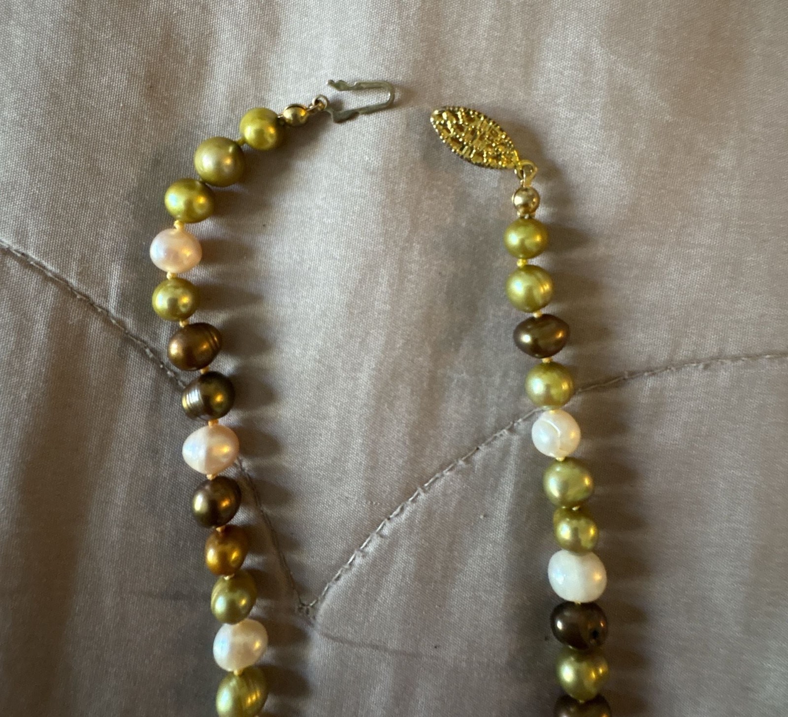 Cultured Freshwater Pearl Necklace Multicolor Green White Bronze 18”