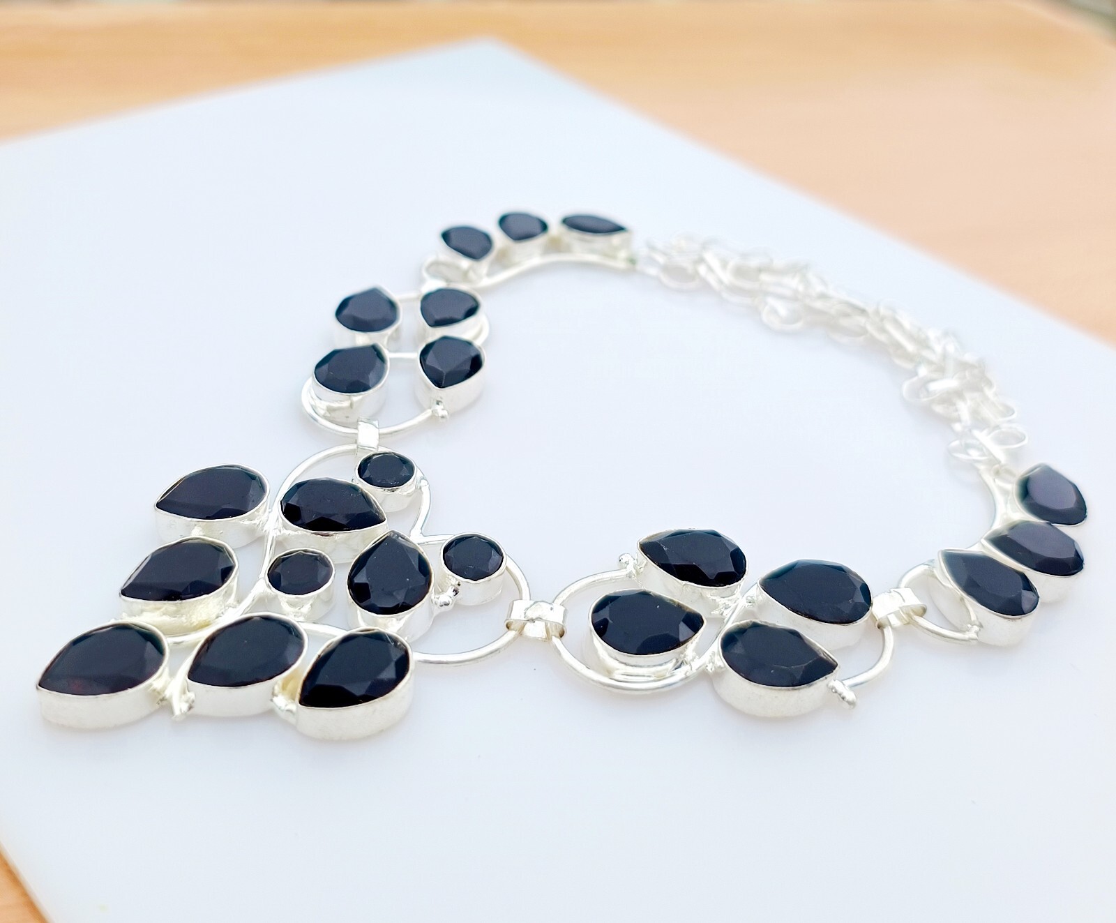 Black Onyx Natural Gemstone Necklace 925 Sterling Silver Handmade Jewelry Gift