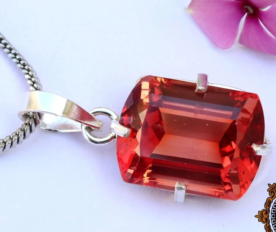Natural Padparadscha 35 Ct Sapphire Fancy Cut 925 Silver Pendant Gemstone