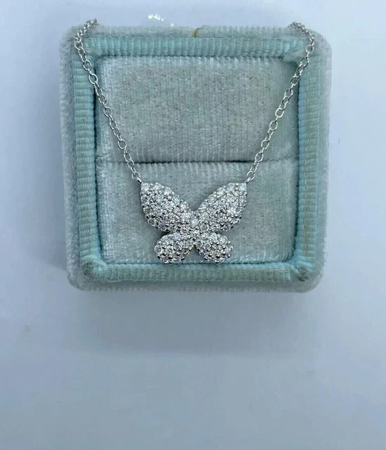 Gorgeous Butterfly Pendant Round Cut 1.60ct Lab Diamond In 14K White Gold Plated