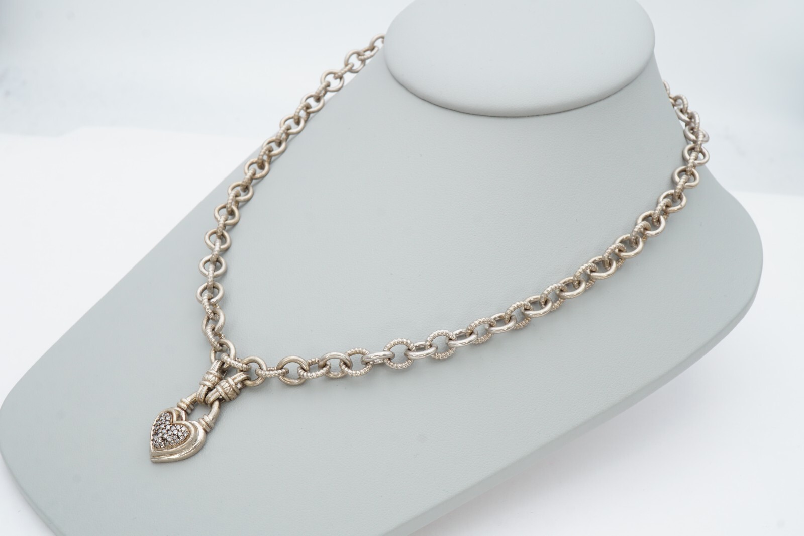 Sterling Silver 925 Diamond Heart Necklace 17.5″