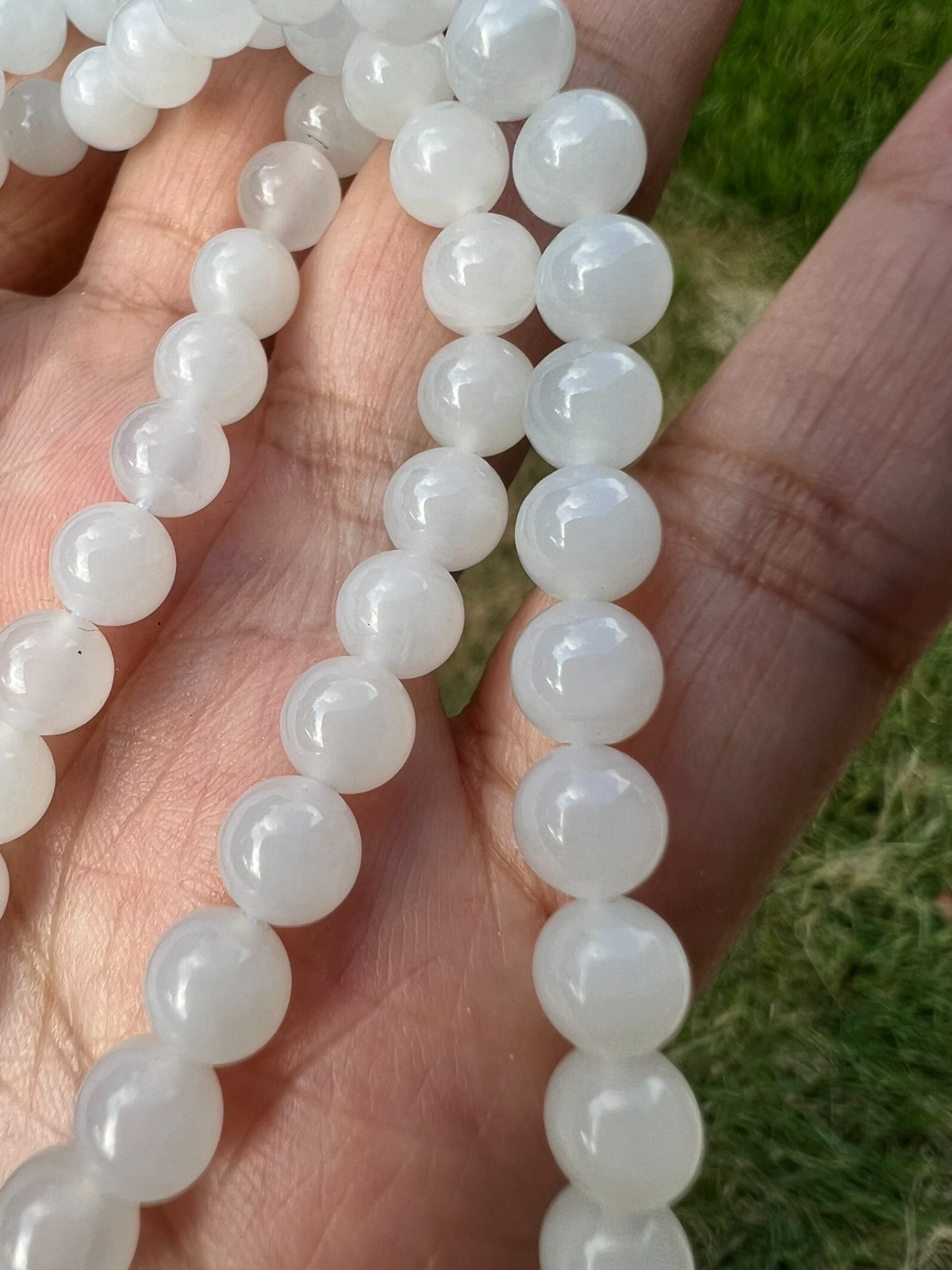 White Transparent Nephrite Jade 6mm Bead 24″ Necklace H400 5
