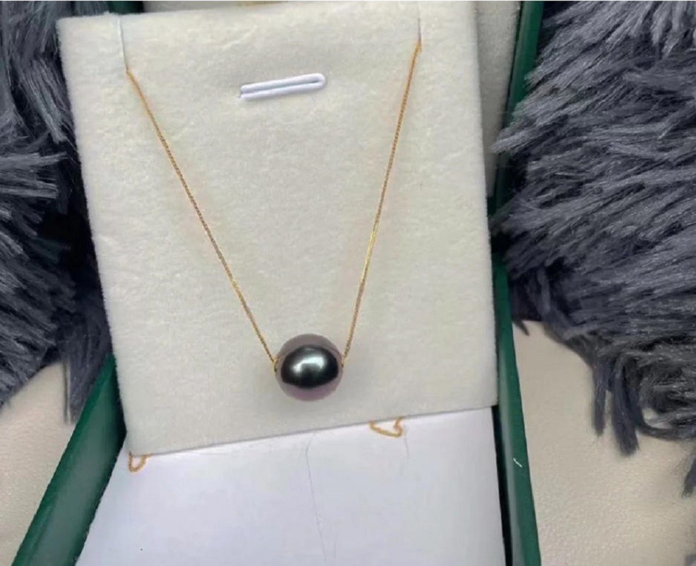 Tahitian black S925 Sterling Silver Pearl Pendant Necklace Fashion Style 9-10mm