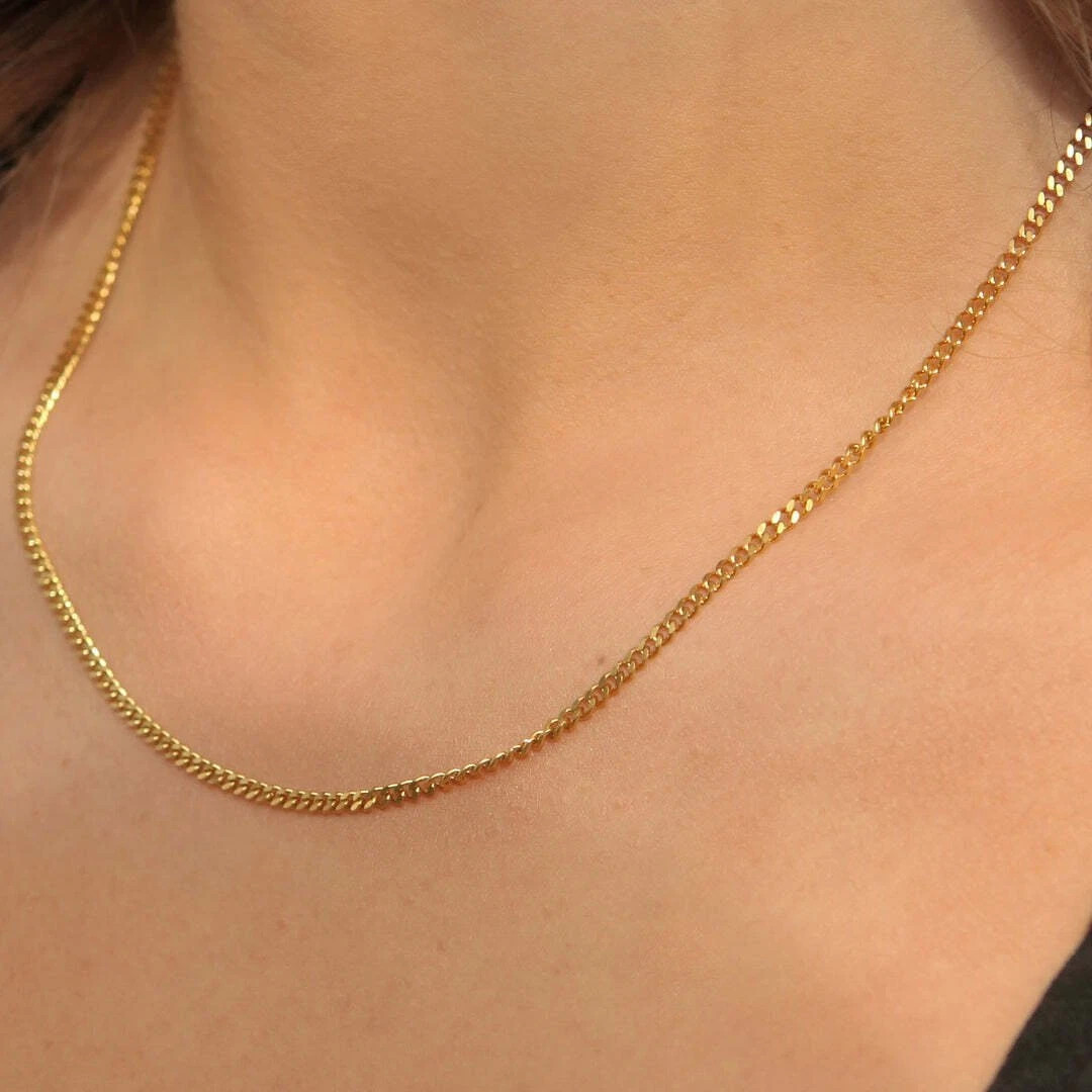 18K Solid Gold Cuban Link Chain Women Necklace 2mm 16″ 18″ 20″ 22″ 24″ 30″ NEW