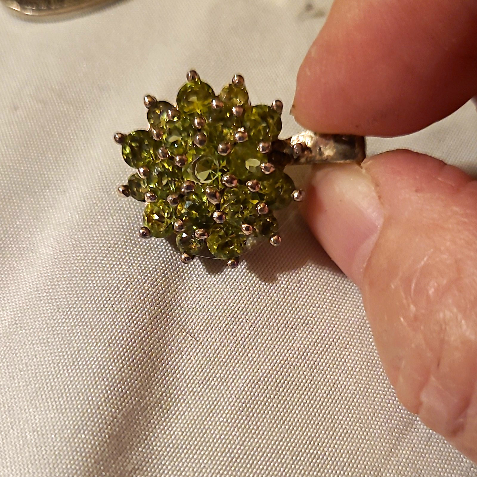 925 Sterling Silver Peridot Flower Cluster Charm Pendant Signed Thailand