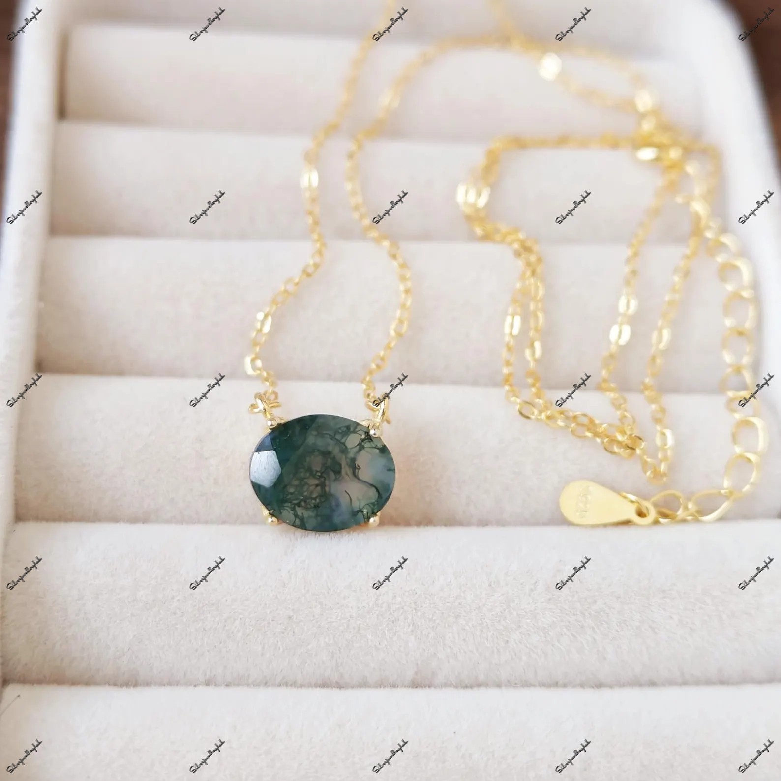 Oval Cut Green Moss Agate Gemstone Handmade 925 Sterling Silver Gift Necklace