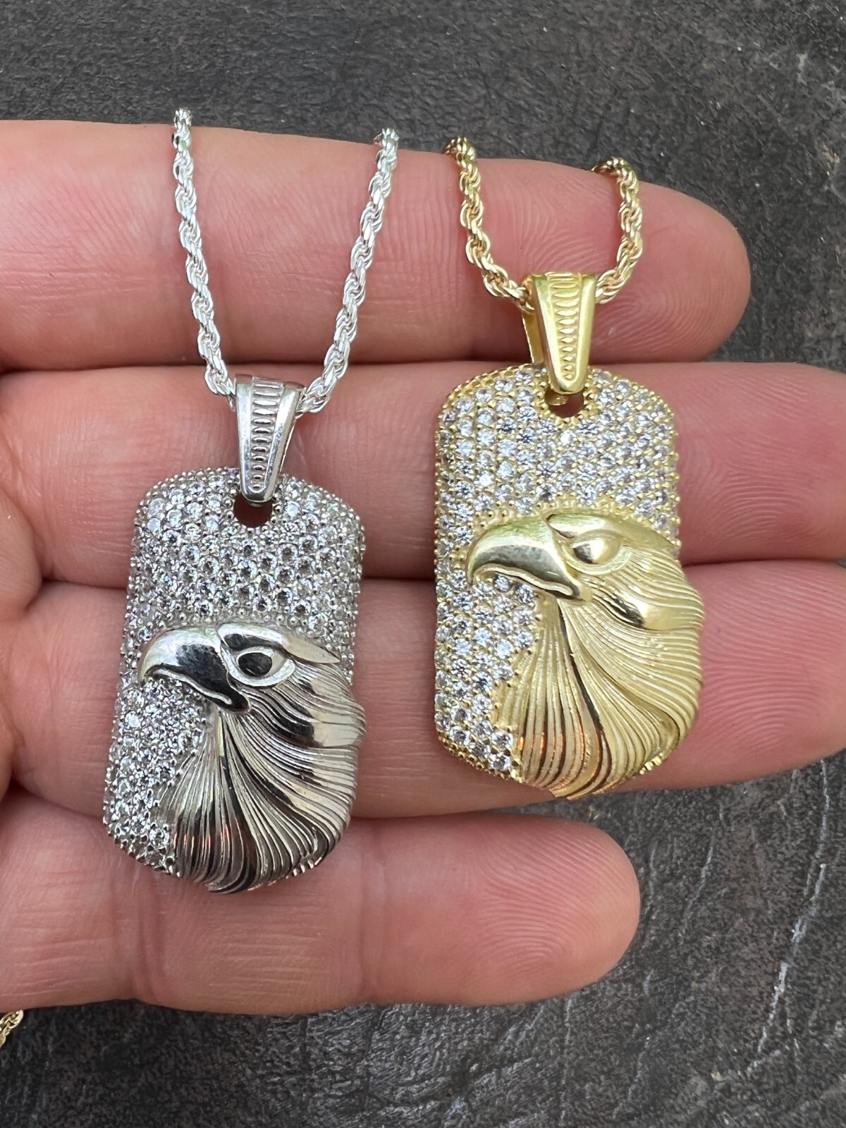 Real 925 Silver / 14k Gold Plated American Bald Eagle Bird Pendant Necklace CZ