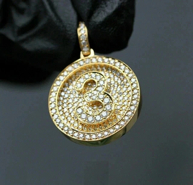 2.40Ct Round Real Moissanite Custom Number Circle Pendant 14K Yellow Gold Plated