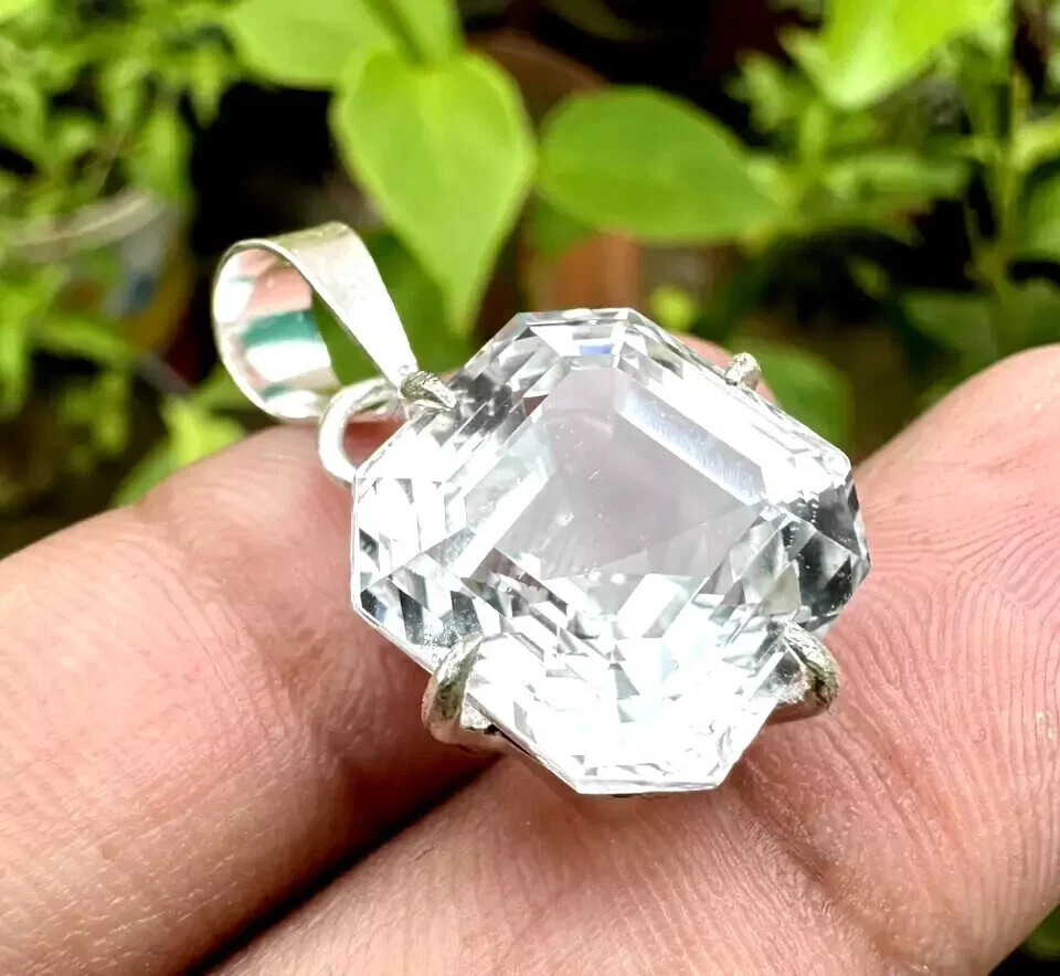 39 Carat Ceylon Natural White Sapphire Pendant, Asscher Cut, AGL Certified