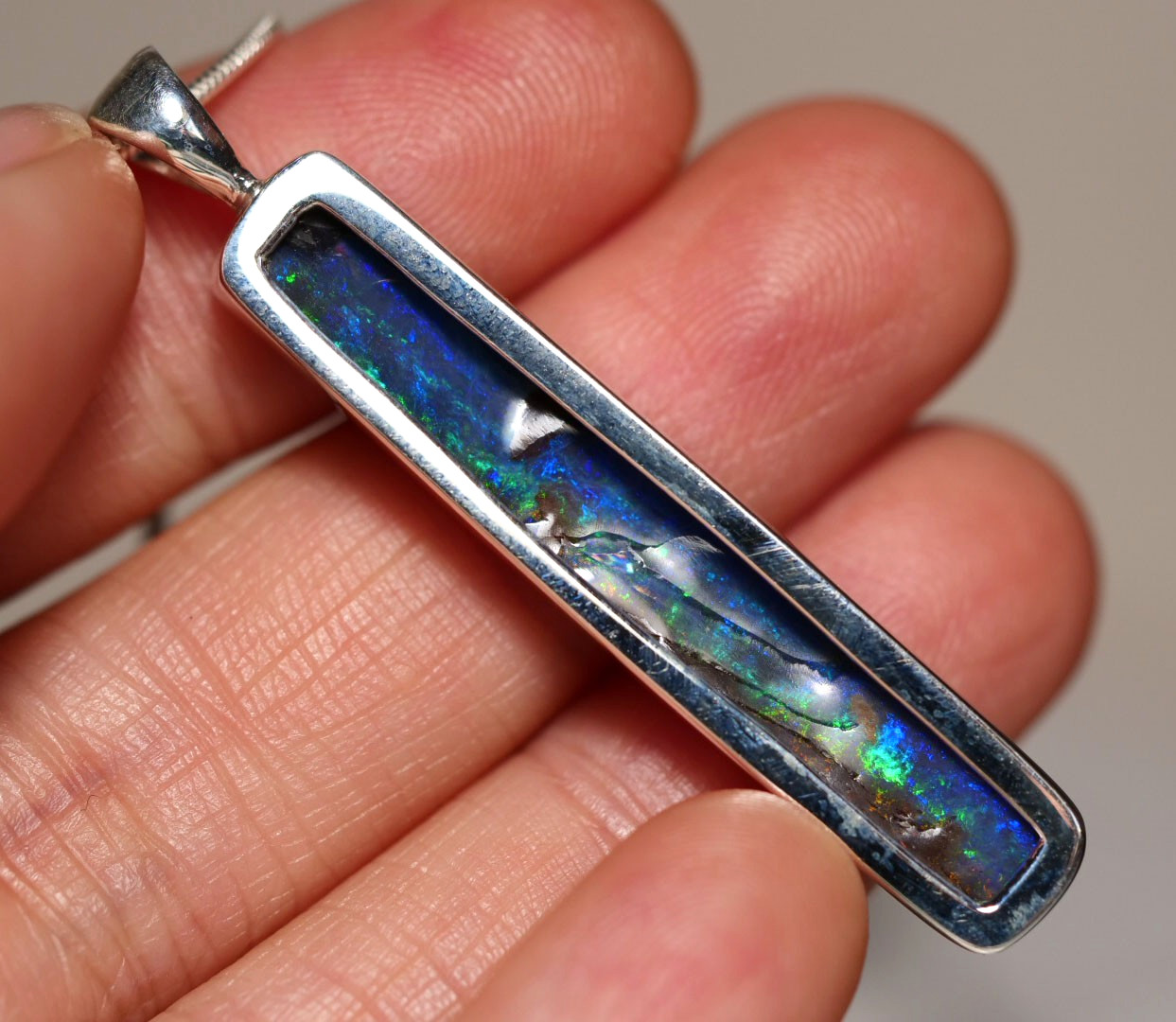 BIG Australia Natural Queensland Solid Boulder Opal Silver 925 Pendant Hallmark