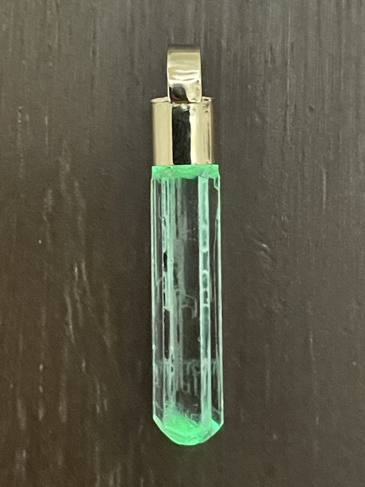 14K Solid Gold GLOWING Green- Blue Natural Aquamarine Gemstone Crystal Amulet!