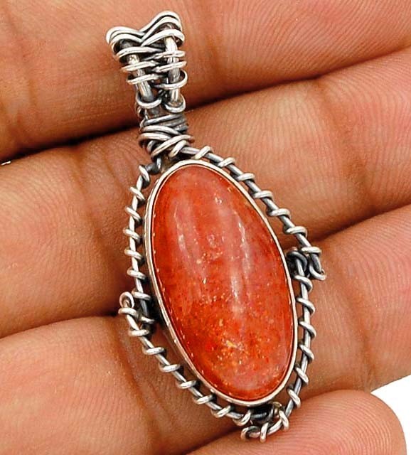Natural Orange Sun Sitara 925 Solid Sterling Silver Pendant Jewelry @B16-3