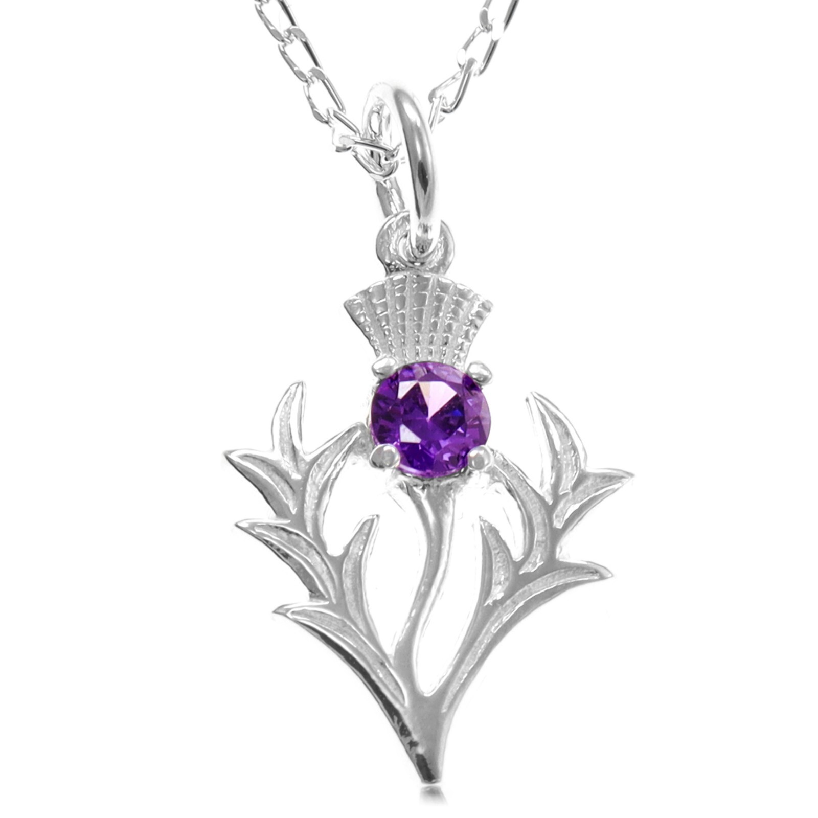 Sterling silver Scottish thistle purple amethyst stone jewellery set in gift box