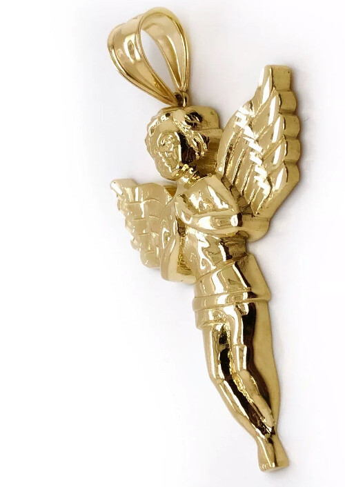 GOLd Angel pendant 10k Solid charm Necklace Baby Pray Small dainty Gift 1″