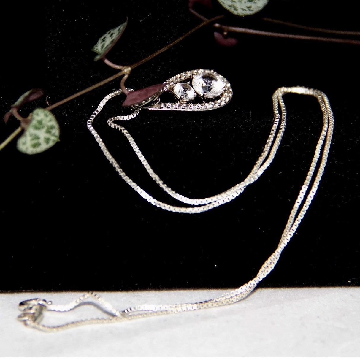 Sterling Silver 925 Teardrop Infinity Cubic Zirconia Pendant Box Chain Necklace