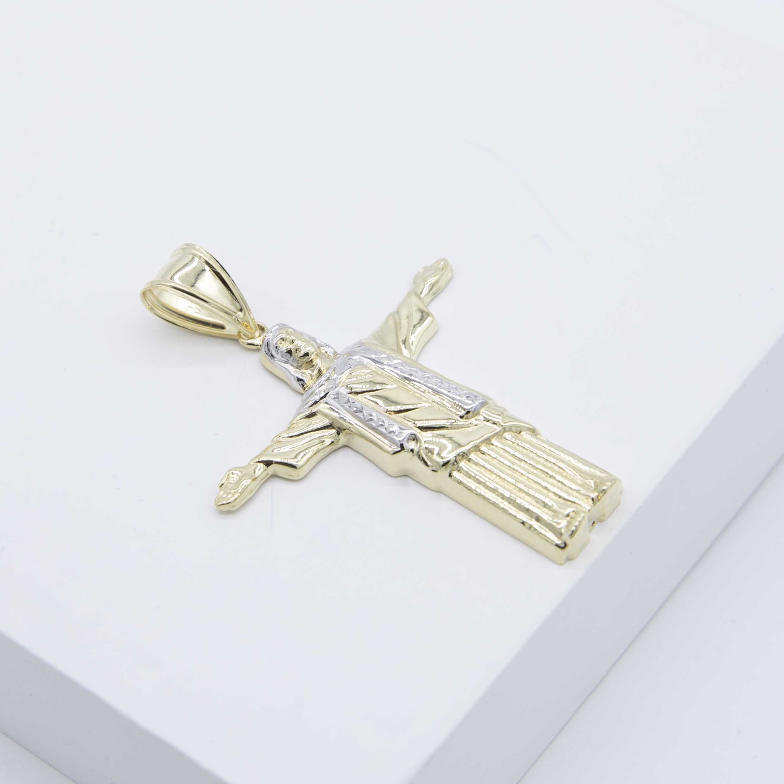 2 1/2″ Jesus Christ Christ the Redeemer Pendant Real 10K Yellow White Gold