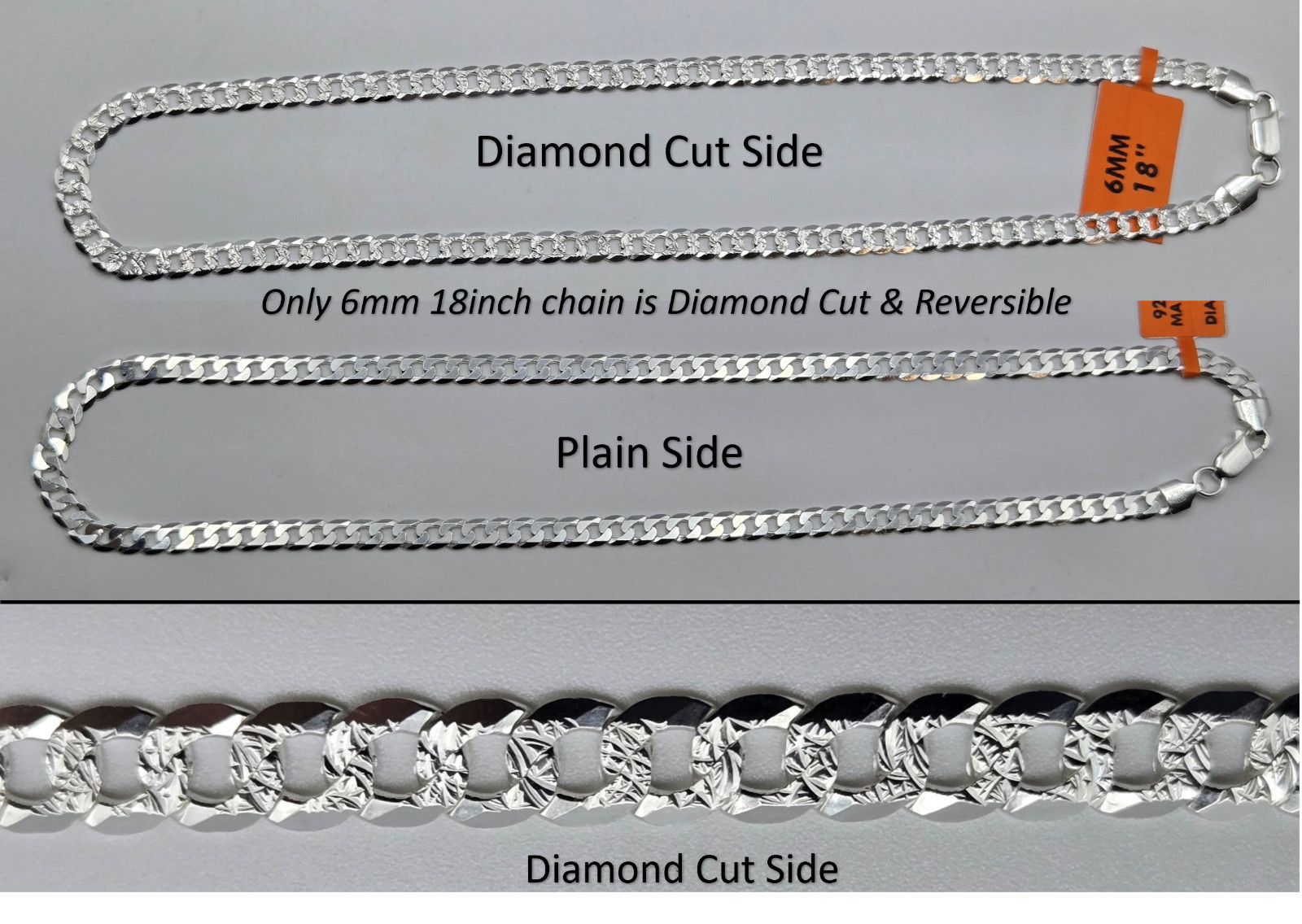 CUBAN CURB Chain Necklaces, 925 Sterling Silver, Italy Handmade, 6mm-7mm