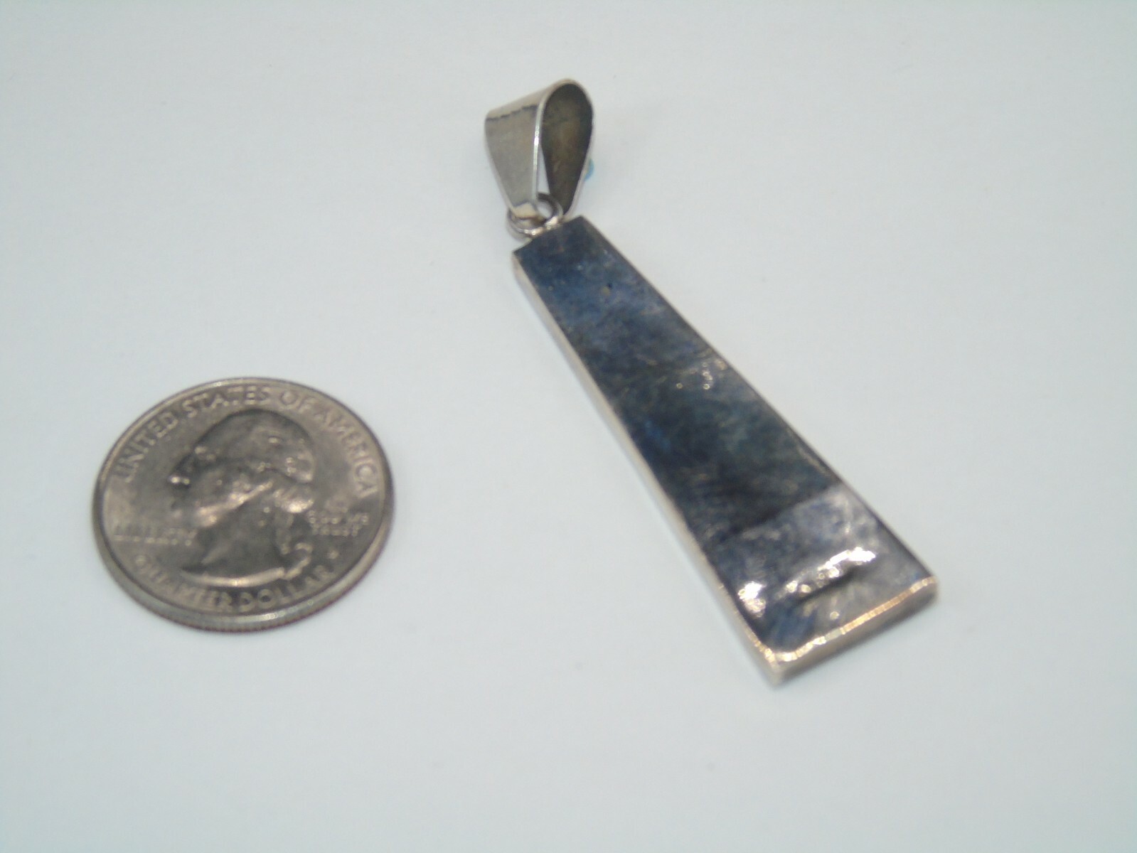 STERLING SILVER & TURQUOISE INLAY PENDANT IN PRE-OWNED VERY GOOD SHAPE