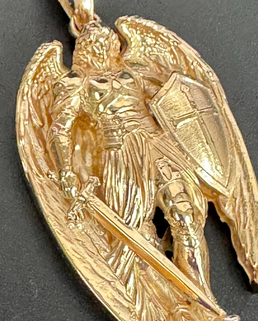 St Michael Warrior Angel 2″ Large Saint Charm Pendant 14K Gold