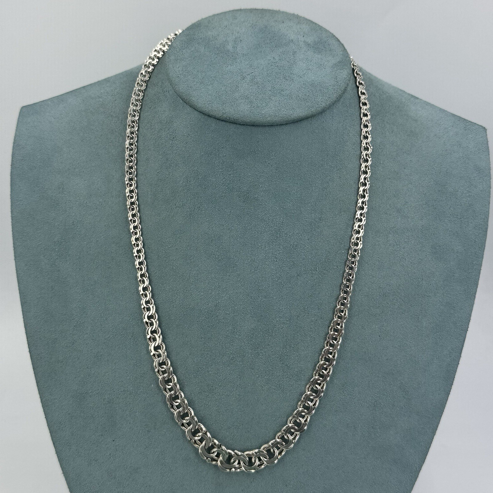 835 silver Bismarck chain necklace graduated link German 18” 8mm 15.9g