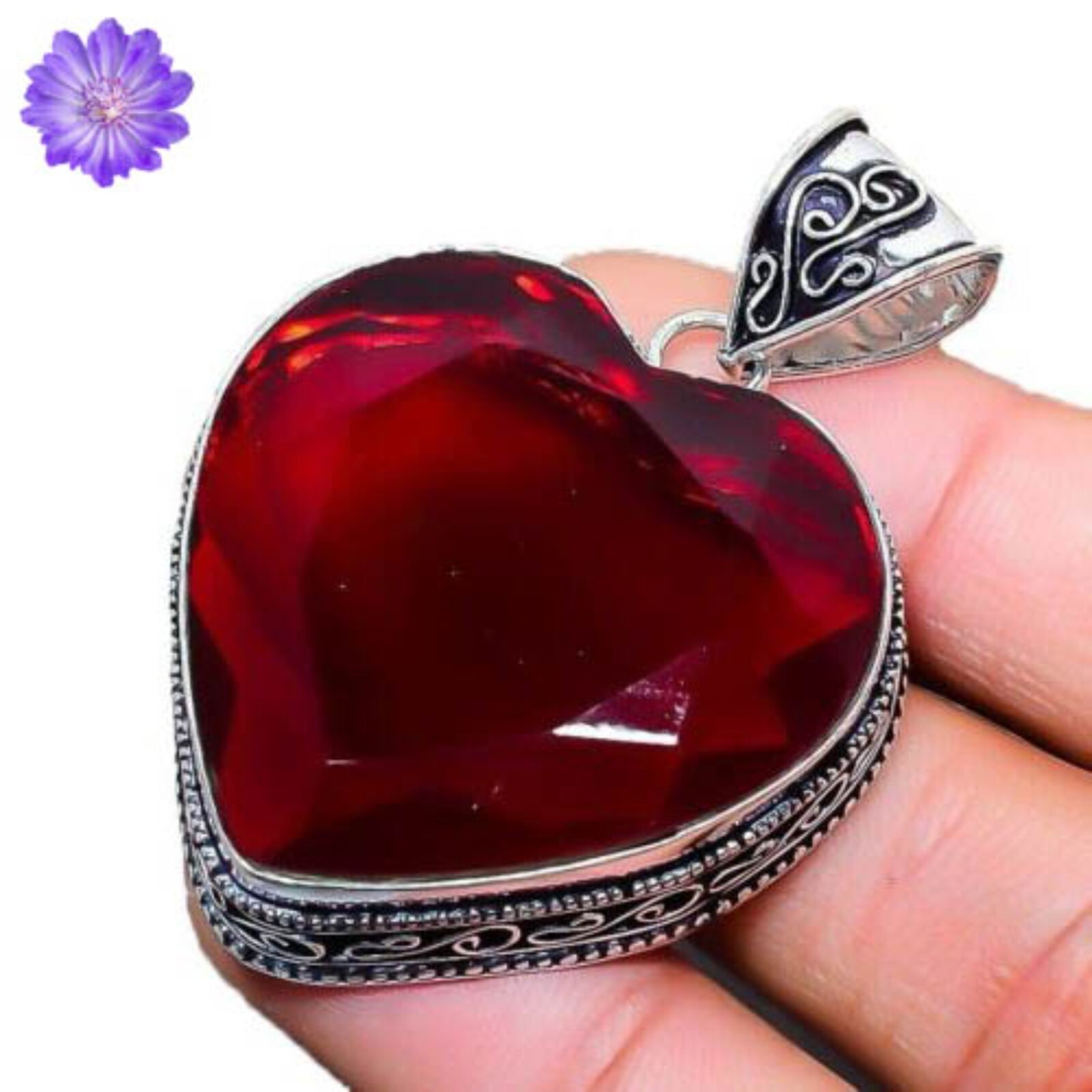 Red Garnet Gemstone 925 Sterling Silver Pendant Handmade Heart Jewelry Gift For