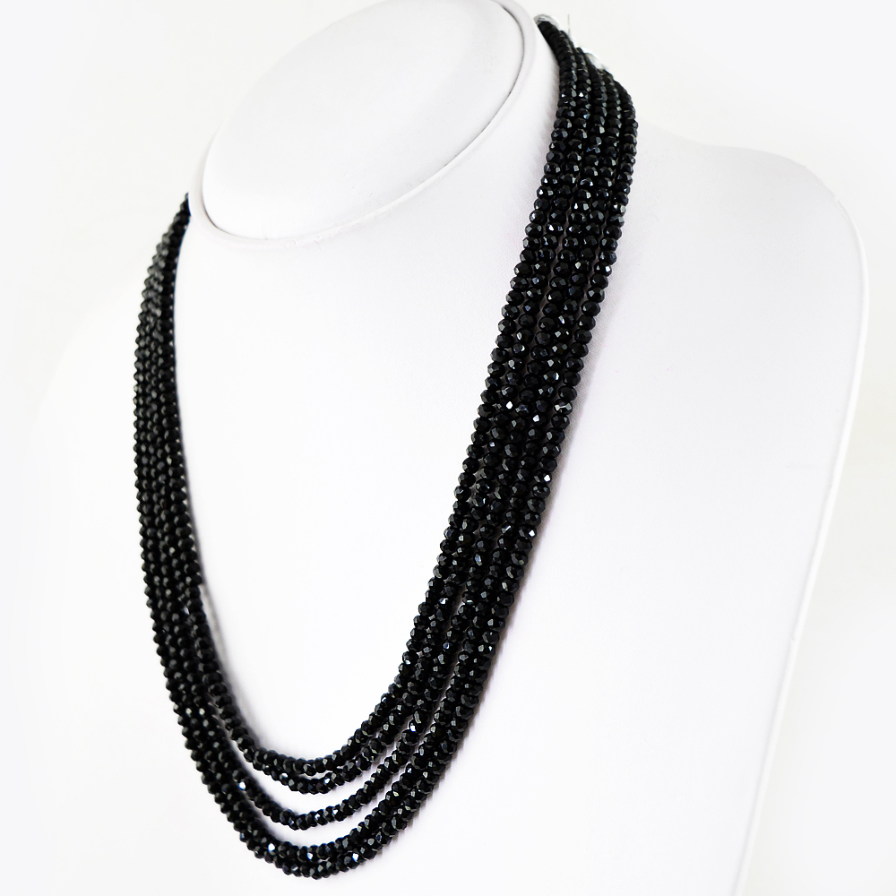 179.50 CTS NATURAL 5 STRAND RICH BLACK SPINEL ROUND FACETED BEADS NECKLACE (DG)