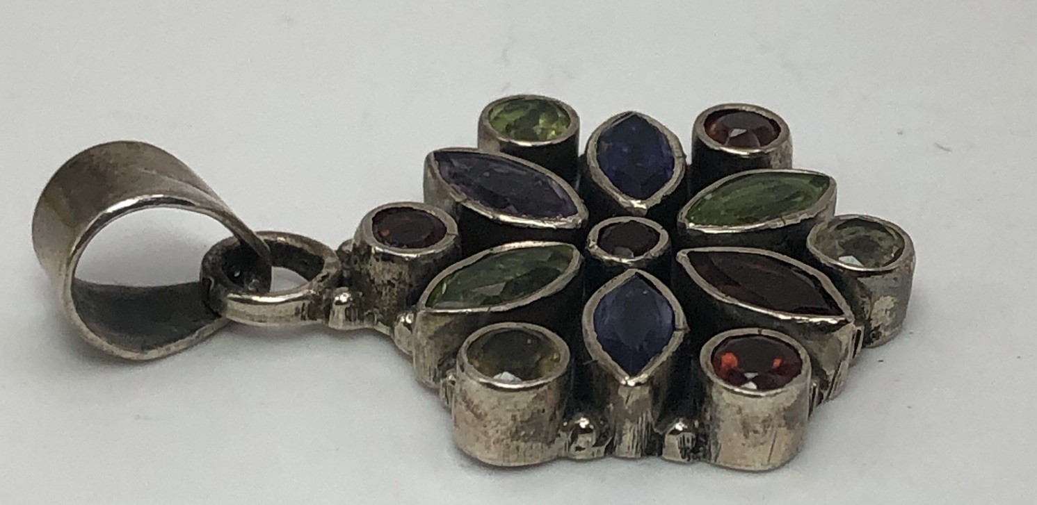 Multiple Gemstone 925 Pendant With Citrine Peridot Garnet And Lolita Stones